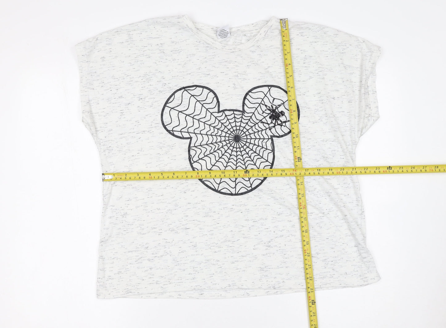 Disney Women White Mickey Mouse Web Print Relaxed T-Shirt Size 20
