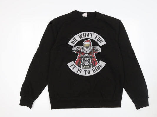 AWDis Men's Black Santa Biker Christmas Sweatshirt M