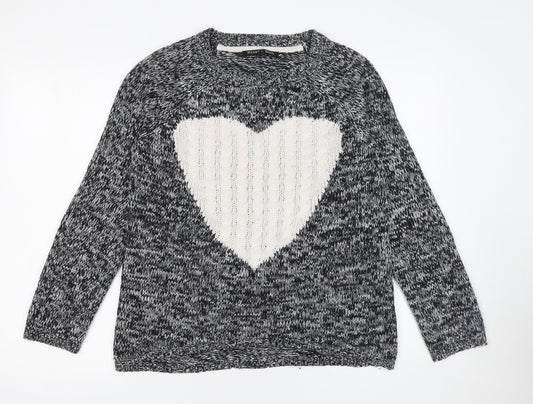 Heart & Soul Women's Black White Heart Knit Jumper Size 12