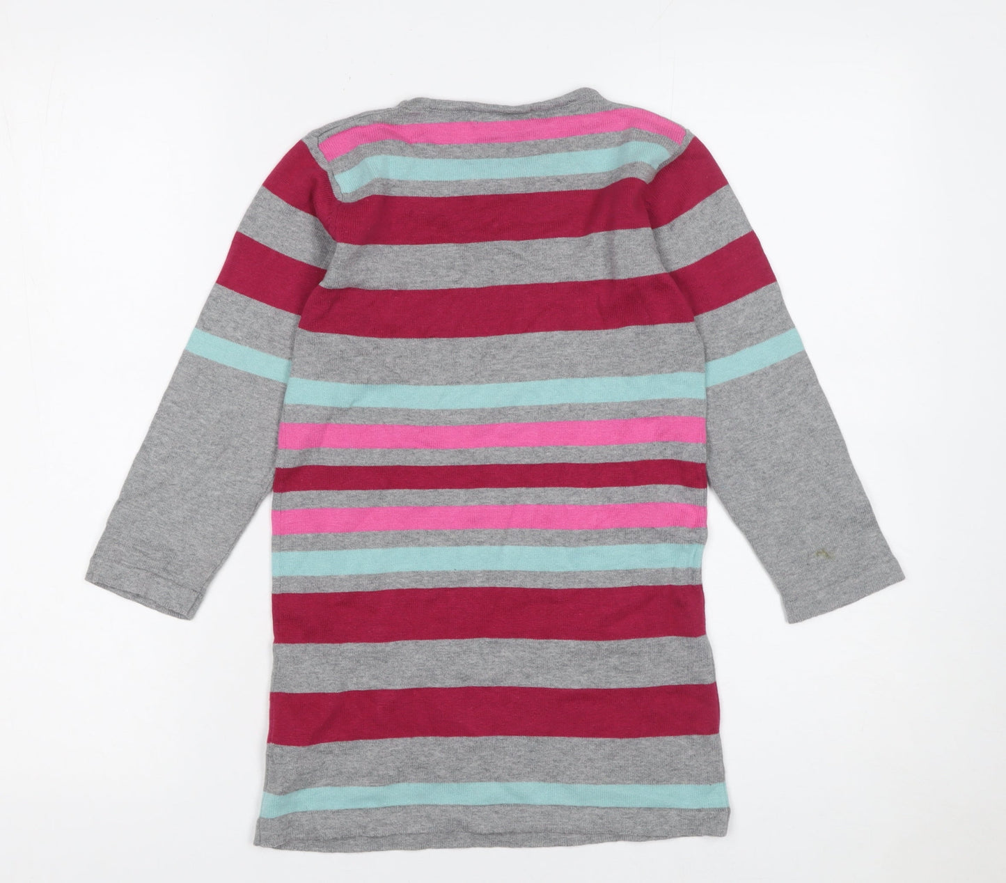Young Dimension Girls Grey Striped Long Sleeve Cotton Sweater Dress 7-8 Years