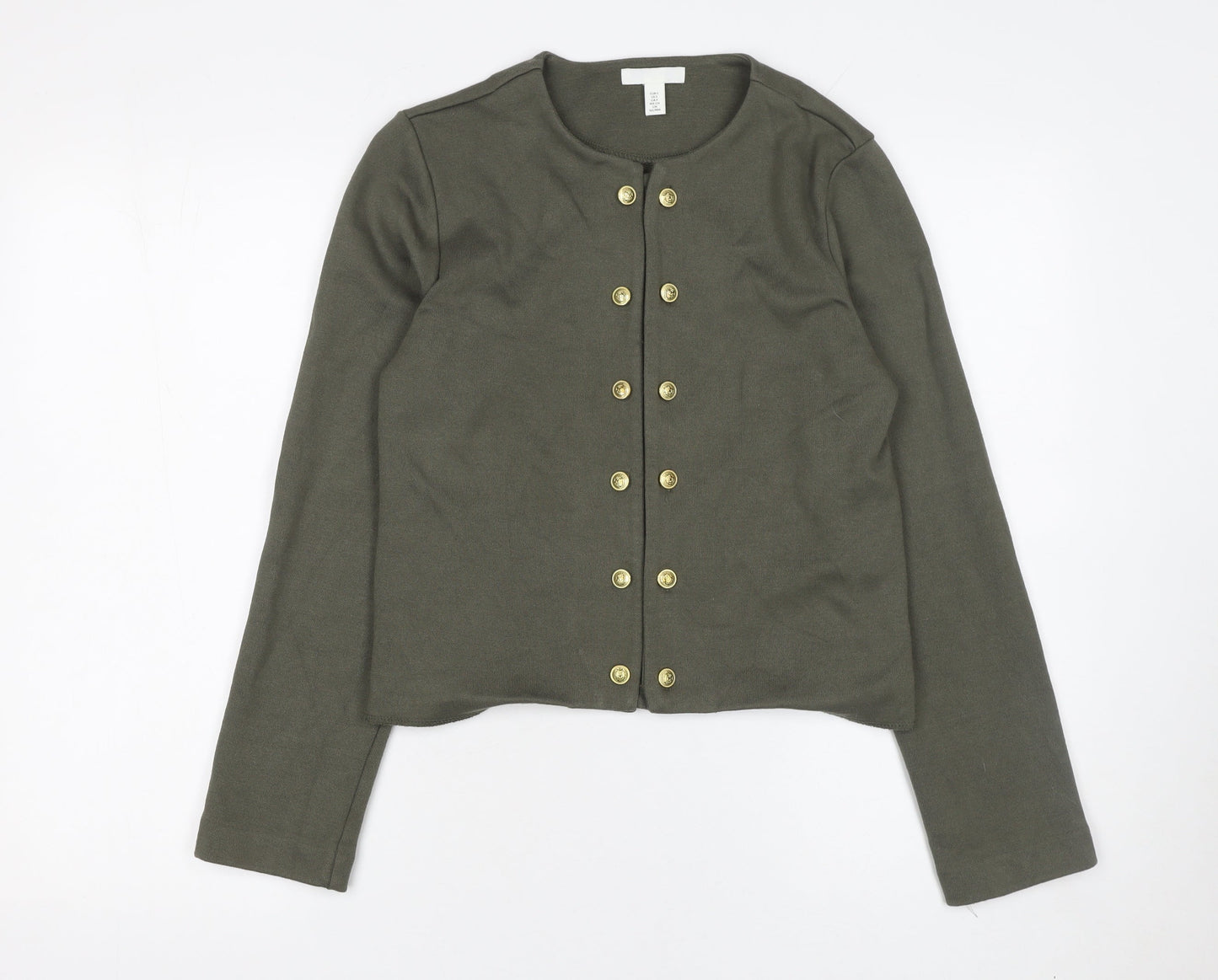 H&M Womens Khaki Green Cardigan Button Front Long Sleeve Size S