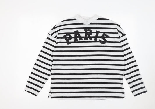 F&F Women’s Black White Striped Paris Jumper Size S Long Sleeve