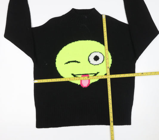 KAOS Jeans Womens Black Mock Neck Funny Face Pullover Jumper Size S