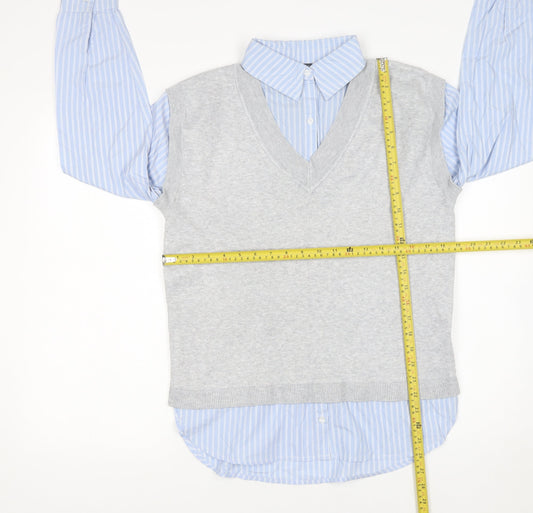 Primark Women’s Grey V-Neck Vest Layered Jumper Size S 10-12