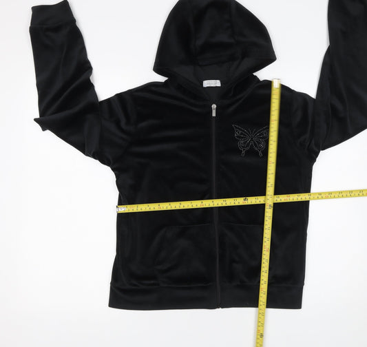 Primark Girls Black Velour Full Zip Butterfly Hoodie 14-15 Years