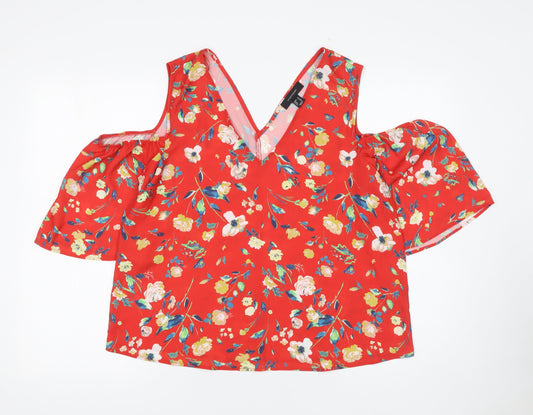 Atmosphere Womens Red Floral Cold Shoulder Tunic Blouse Size 14