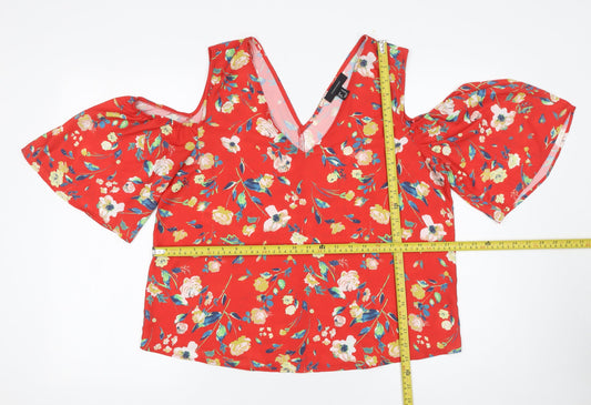 Atmosphere Womens Red Floral Cold Shoulder Tunic Blouse Size 14