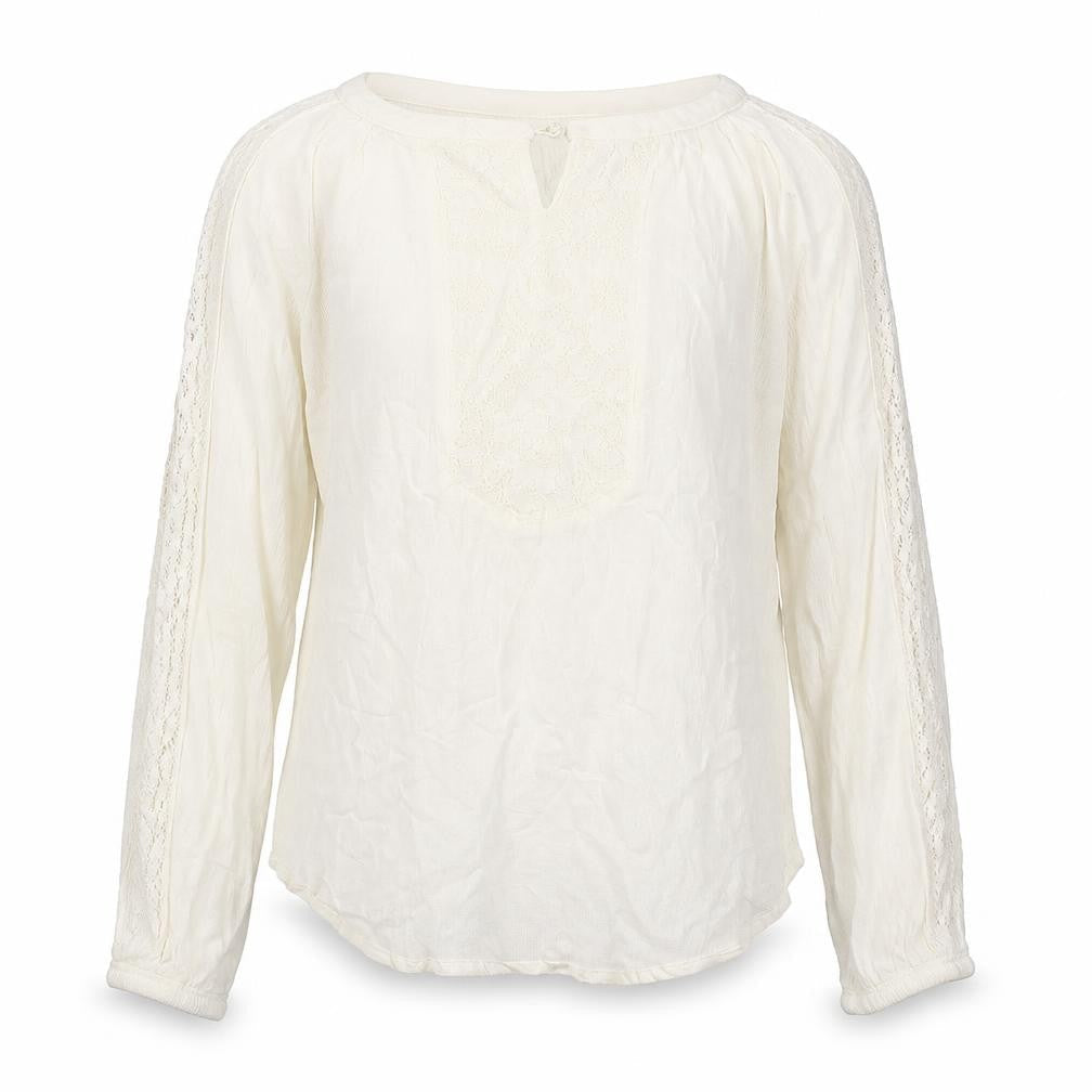 Front view of H&M girls’ ivory lace tunic blouse 9-10 years lightweight viscose top
