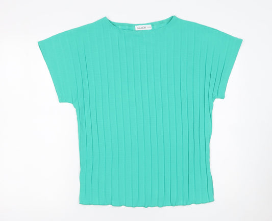 Gallery Womens Green XS Basic Pleated Short Sleeve Blouse