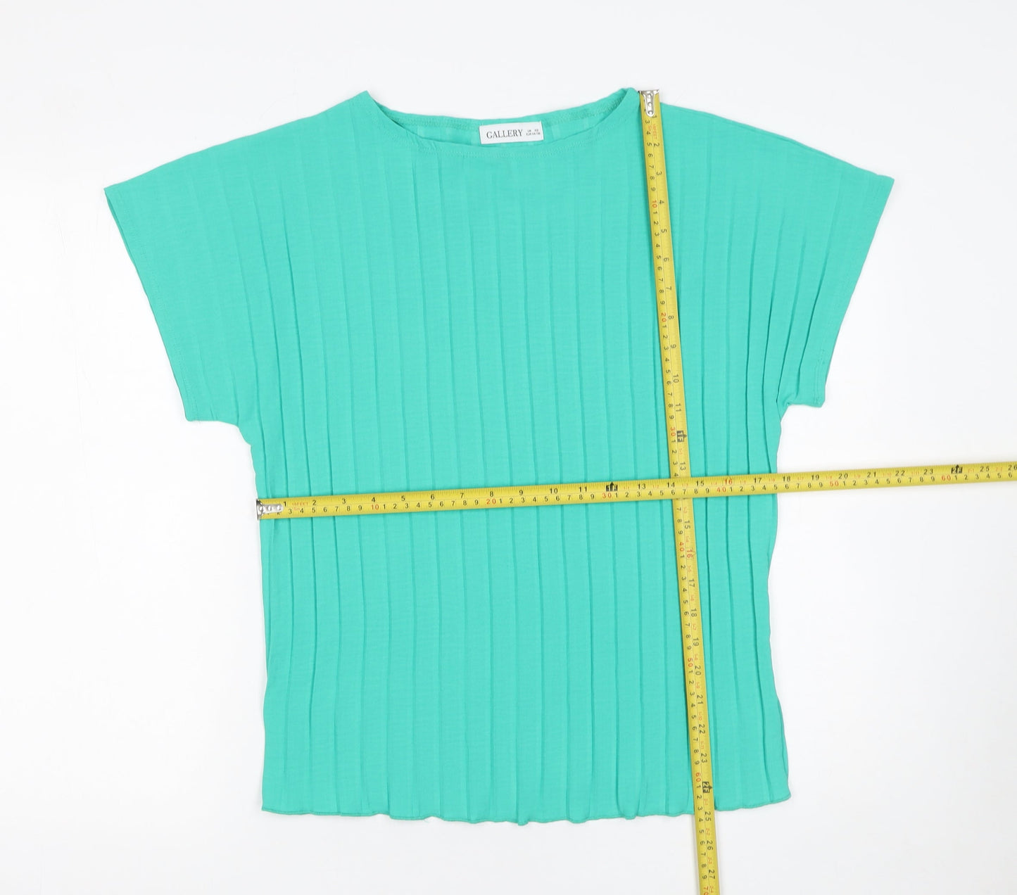 Gallery Womens Green XS Basic Pleated Short Sleeve Blouse