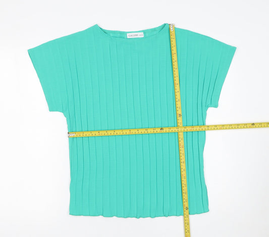 Gallery Womens Green XS Basic Pleated Short Sleeve Blouse