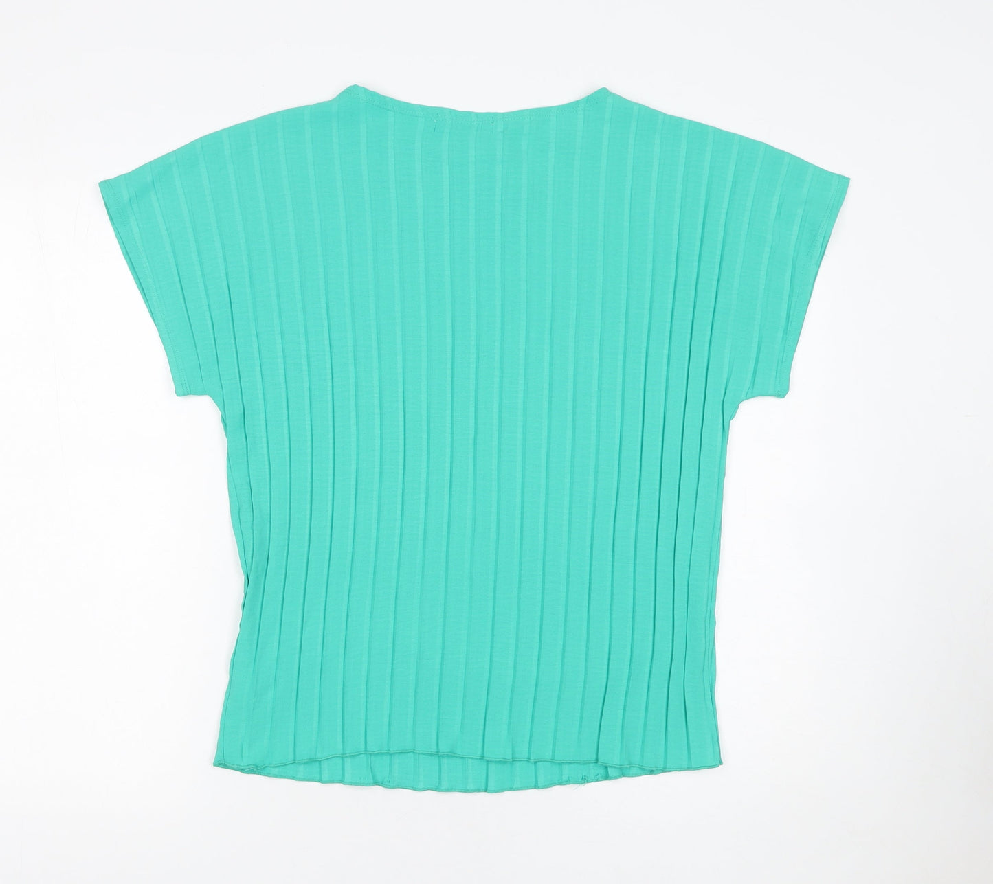 Gallery Womens Green XS Basic Pleated Short Sleeve Blouse