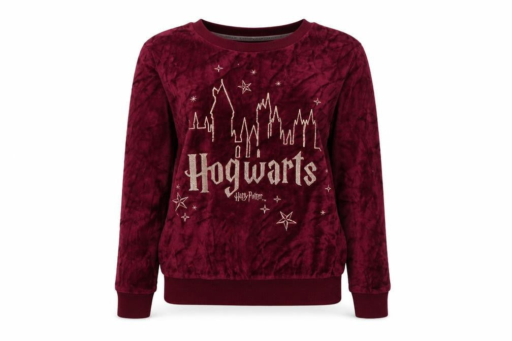 Harry Potter Women's Red Velour Hogwarts Pyjama Top XS