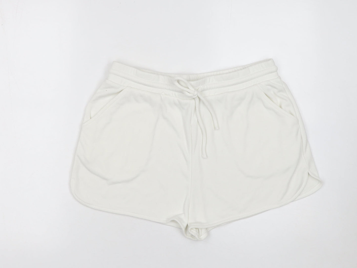 Zara Women White Sweat Shorts L Lightweight Casual Drawstring