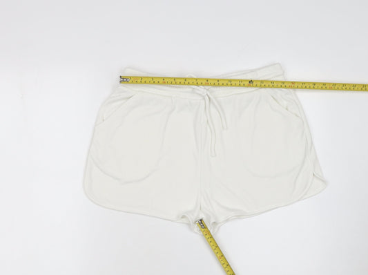 Zara Women White Sweat Shorts L Lightweight Casual Drawstring