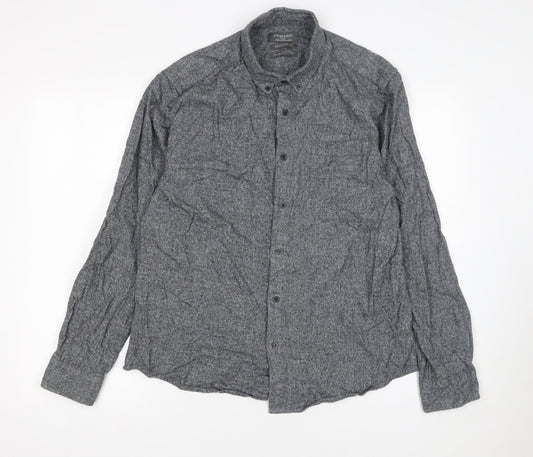 Primark Men's Grey Regular Fit Cotton Long Sleeve Button-Up Shirt Size L