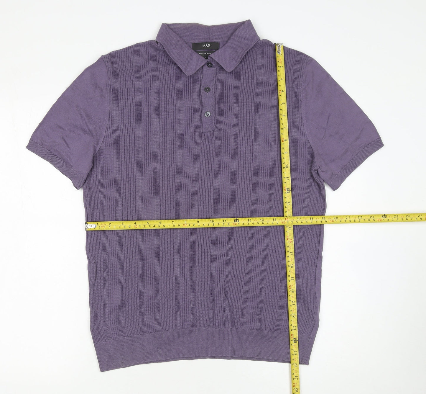 Marks and Spencer Men’s Purple Cotton Blend Polo Shirt Size L