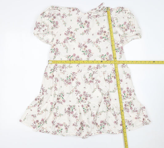 River Island Women’s Ivory Floral Short Puff Sleeve A-Line Dress UK 14