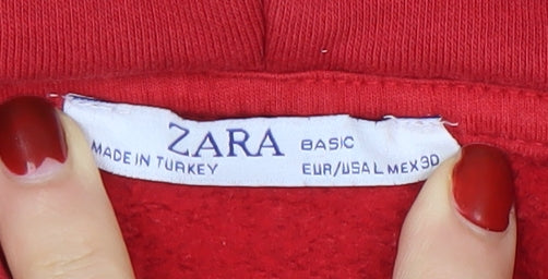 Zara Women Red Pullover Hoodie Basic Cotton Blend Size M