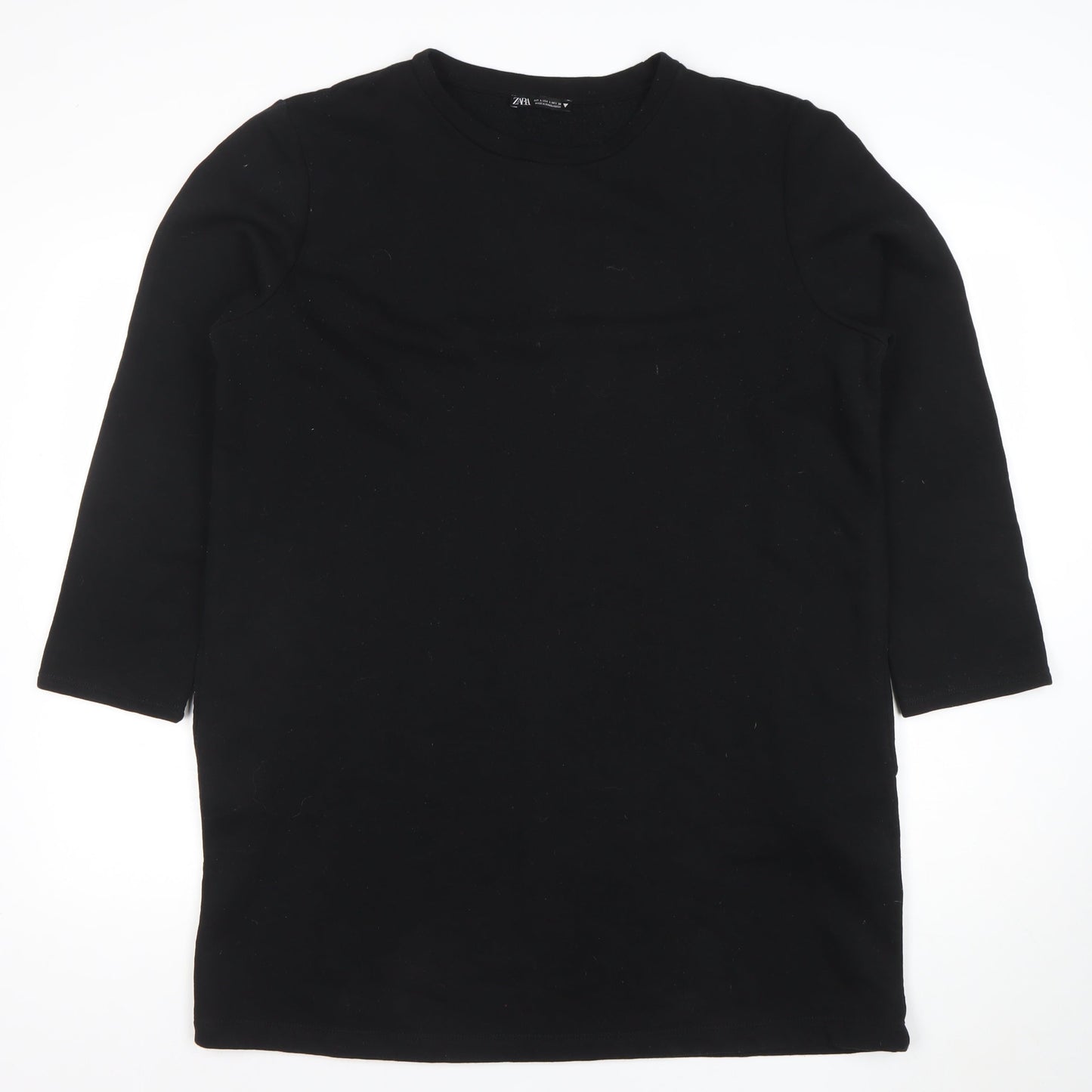 Zara Women Black Tunic Sweatshirt Dress Size Large Cotton Blend