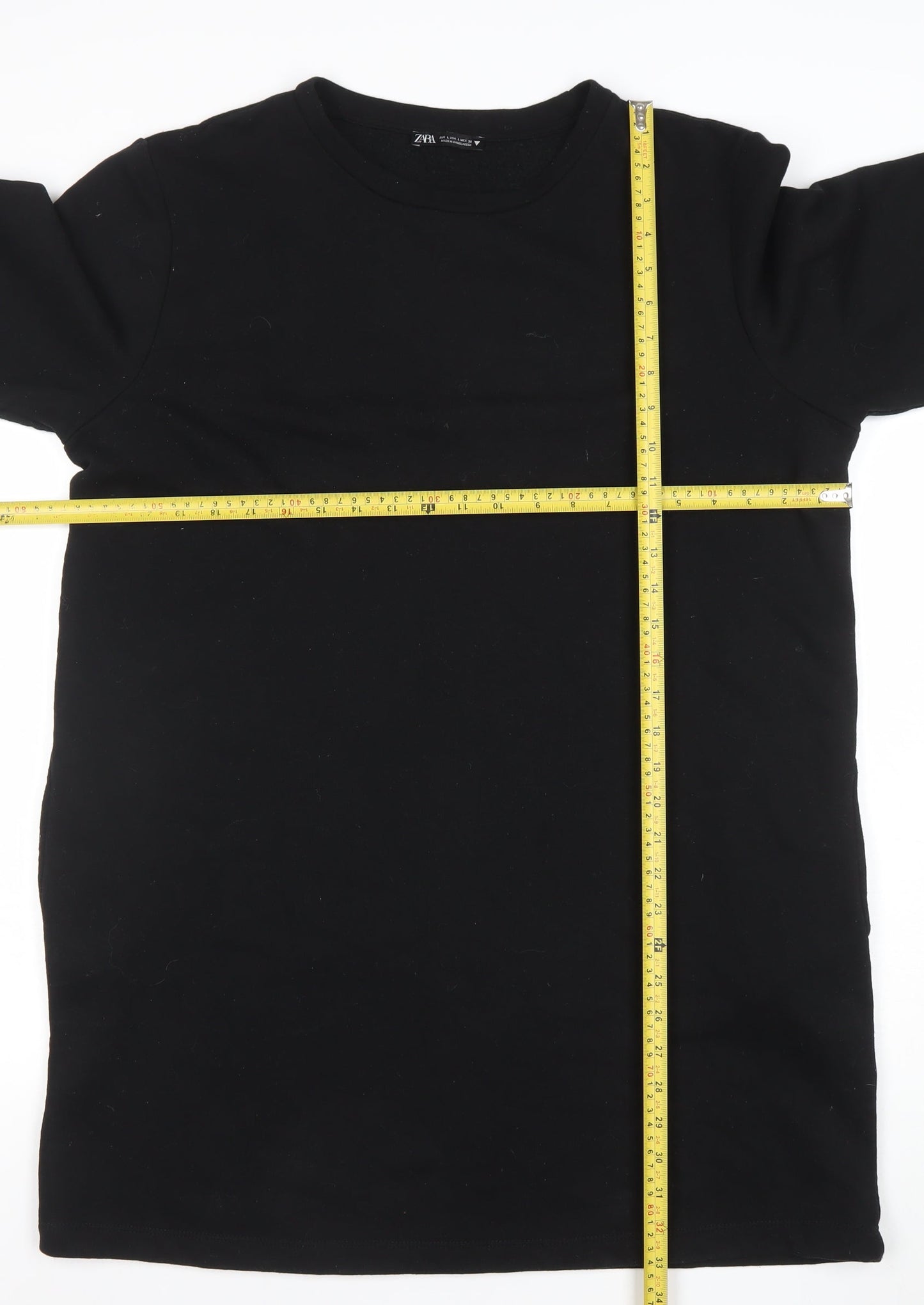 Zara Women Black Tunic Sweatshirt Dress Size Large Cotton Blend