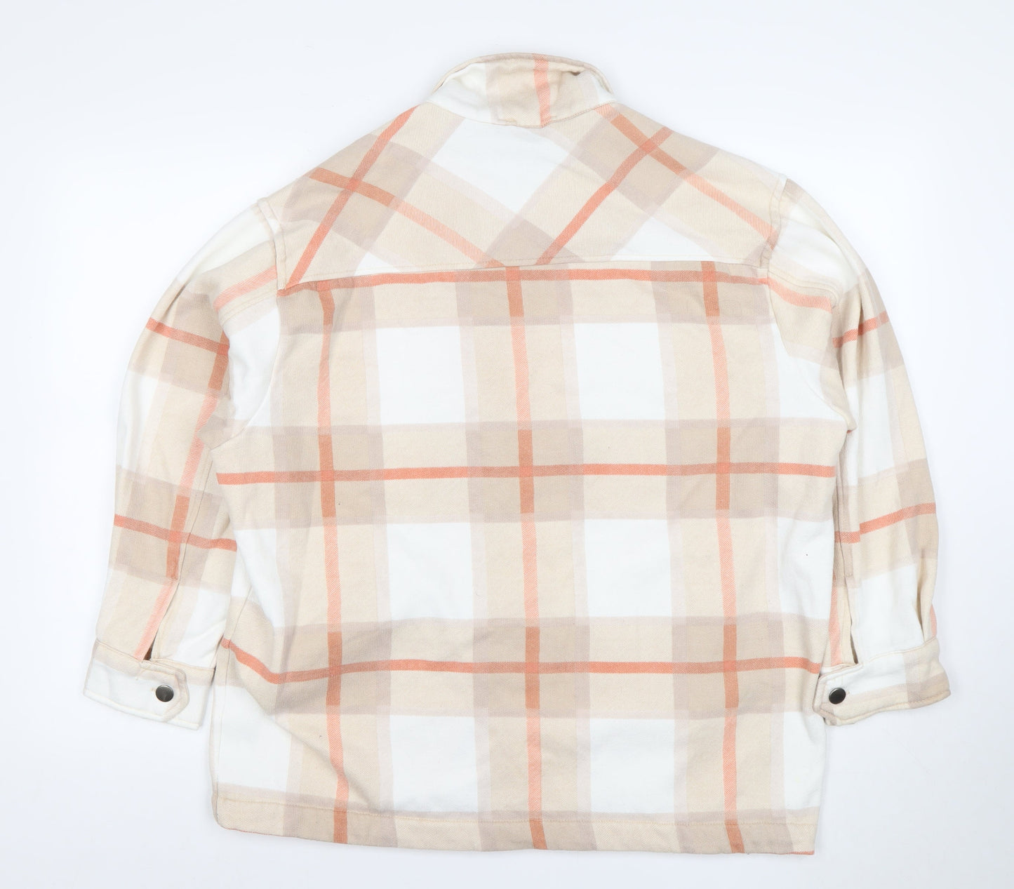 Boohoo Women Beige Checked Shacket Jacket M Long Sleeve Casual