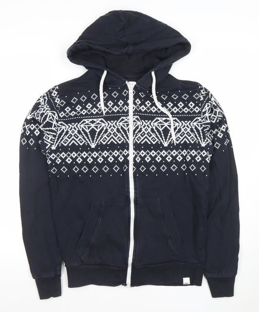 Fabric Womens Black Full Zip Hoodie Small Fair Isle Cotton Sweatshirt