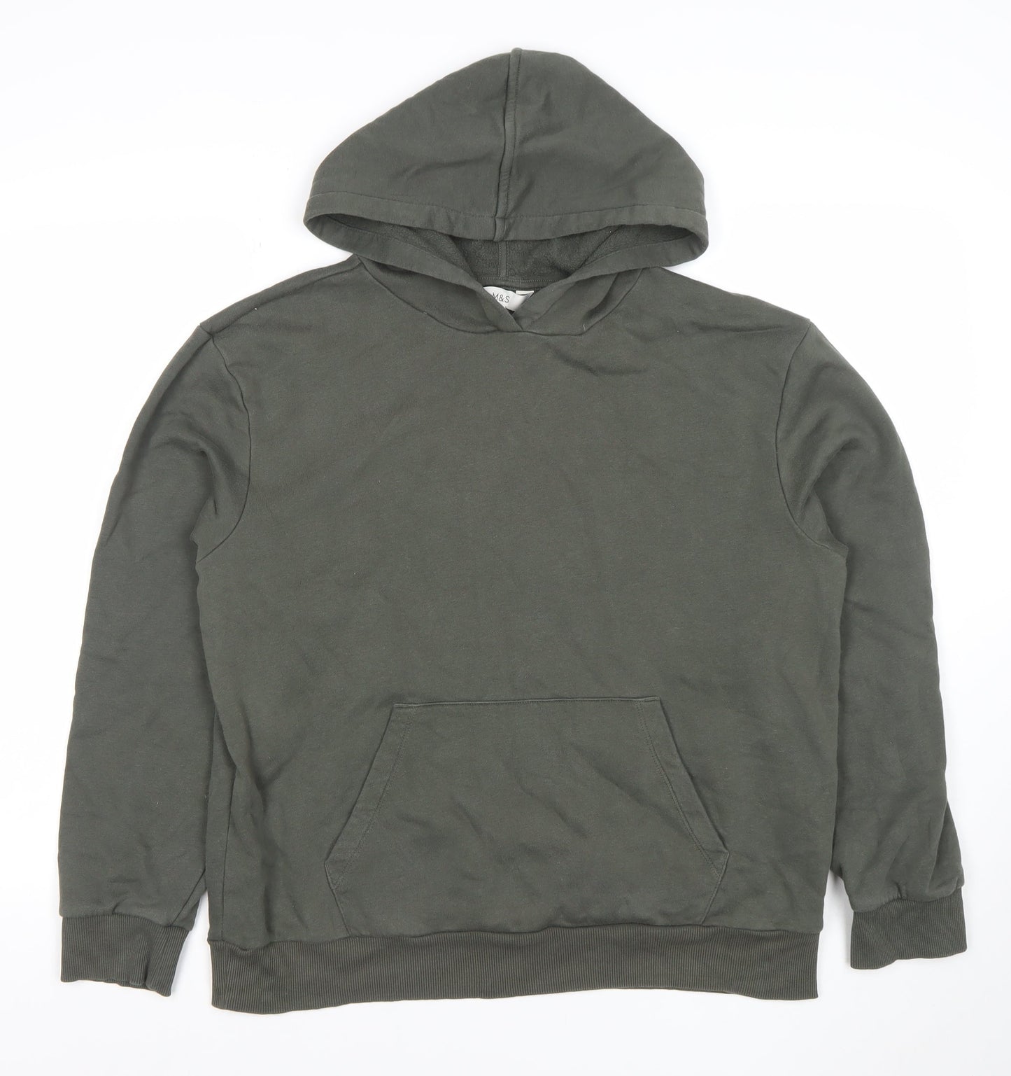 Marks and Spencer Men's Green Pullover Hoodie M Fleece Cotton