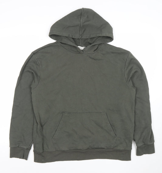 Marks and Spencer Men's Green Pullover Hoodie M Fleece Cotton
