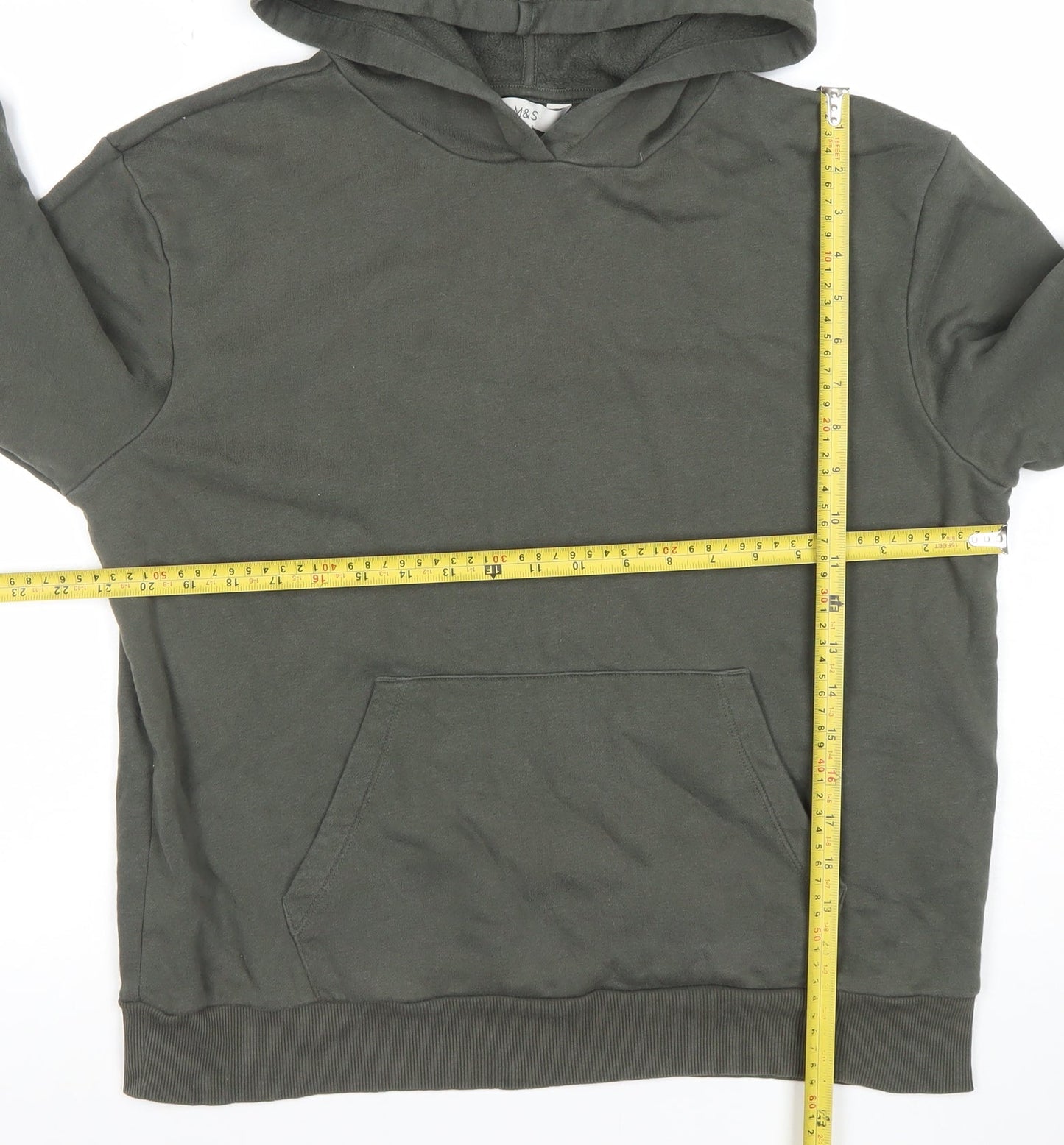 Marks and Spencer Men's Green Pullover Hoodie M Fleece Cotton