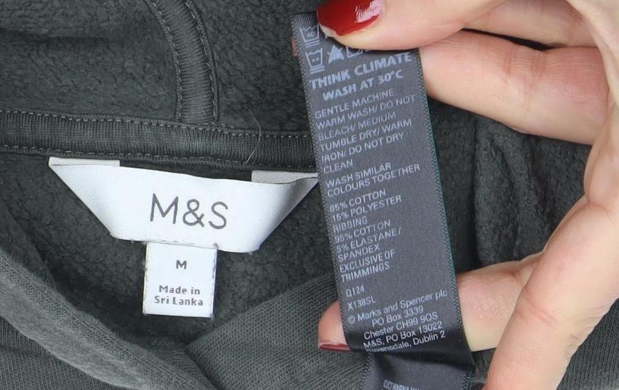 Marks and Spencer Men's Green Pullover Hoodie M Fleece Cotton