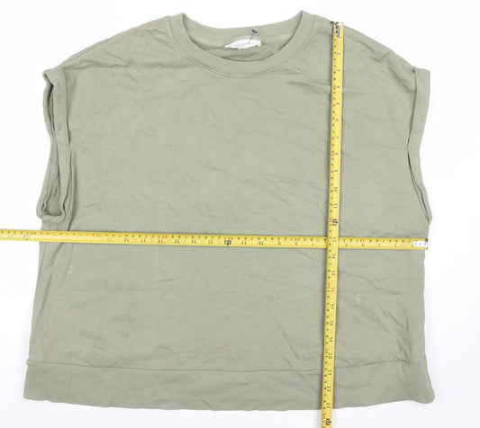 Marks and Spencer Women’s Green Sleeveless Crew Neck Cotton Blend T-Shirt Size L