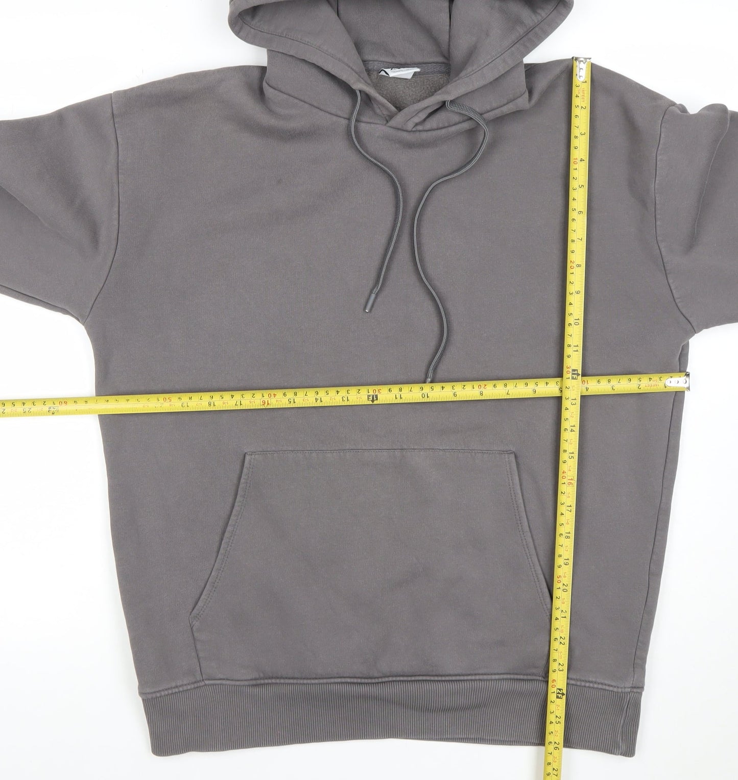 ZARA Women Grey Pullover Hoodie L Cotton Blend Casual Sweatshirt
