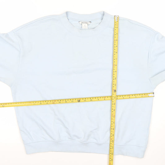 Monki Women Light Blue Cotton Blend Crew Neck Sweatshirt M