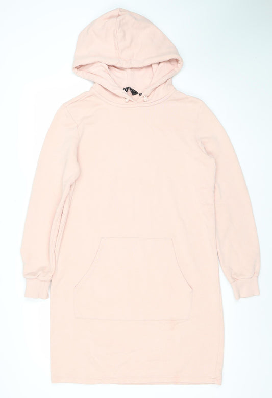 Dorothy Perkins Womens Pink Longline Hoodie Dress UK 14 Cotton Blend