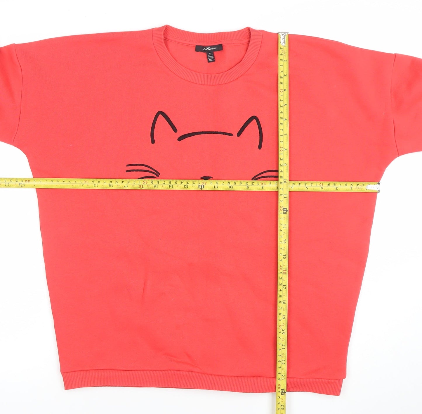 Mavi Women’s Red Cat Print Pullover Sweatshirt Size S Cotton Blend