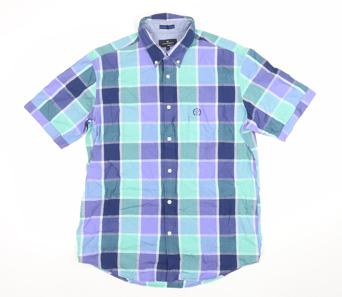 Blue Harbour Men's Blue Multicoloured Check Cotton Short Sleeve Shirt M