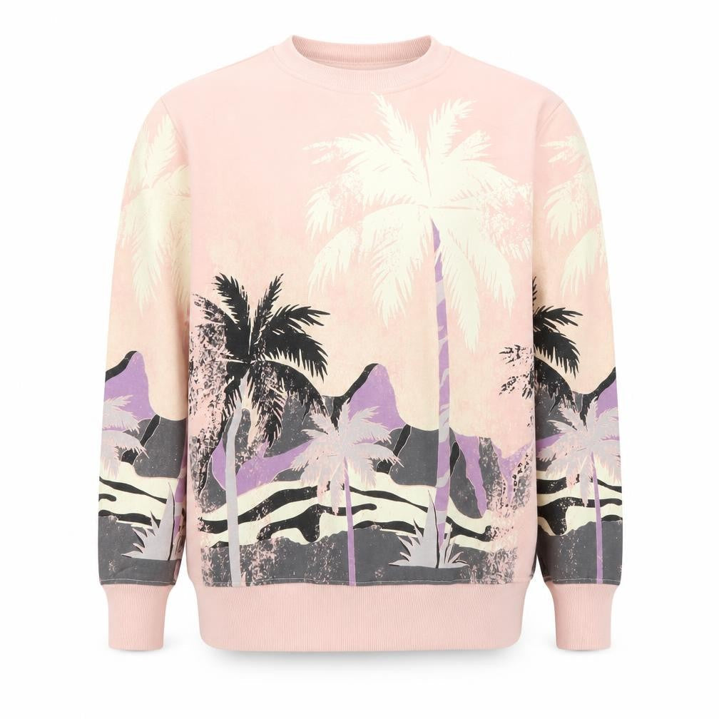 BAW Clothing Men's Pink Tropical Graphic Pullover Sweatshirt M