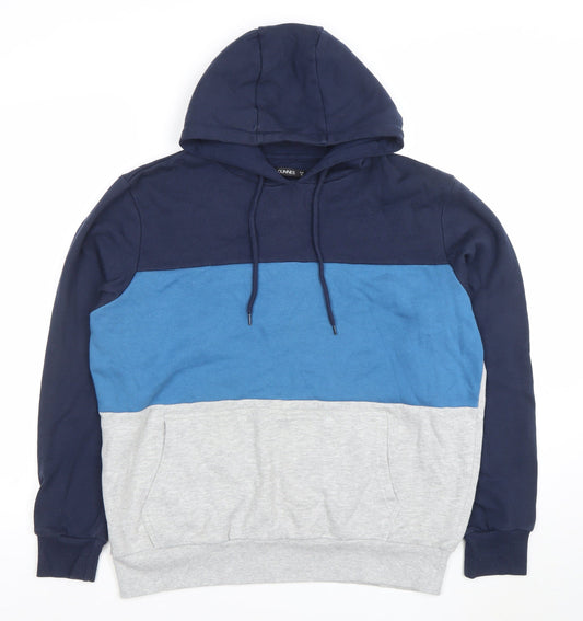 Dunnes Mens Blue Colour Block Pullover Hoodie Size M