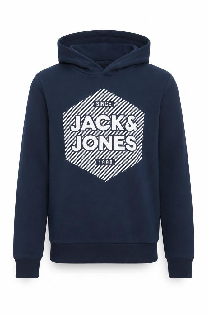 Jack & Jones Boys Navy Pullover Hoodie Size 164 Logo Print Cotton Blend
