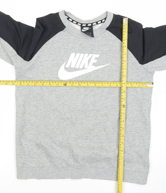 Nike Boys Grey & Black Crew Neck Sweatshirt XL Graphic Print Pullover