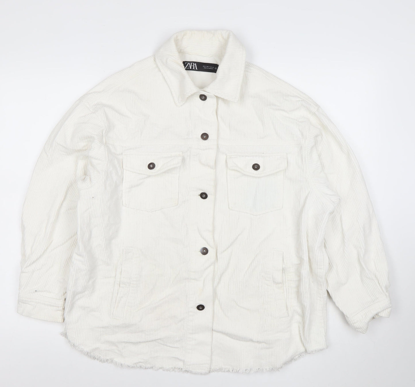 Zara Women Ivory Corduroy Button-Up Jacket Size S Relaxed Fit