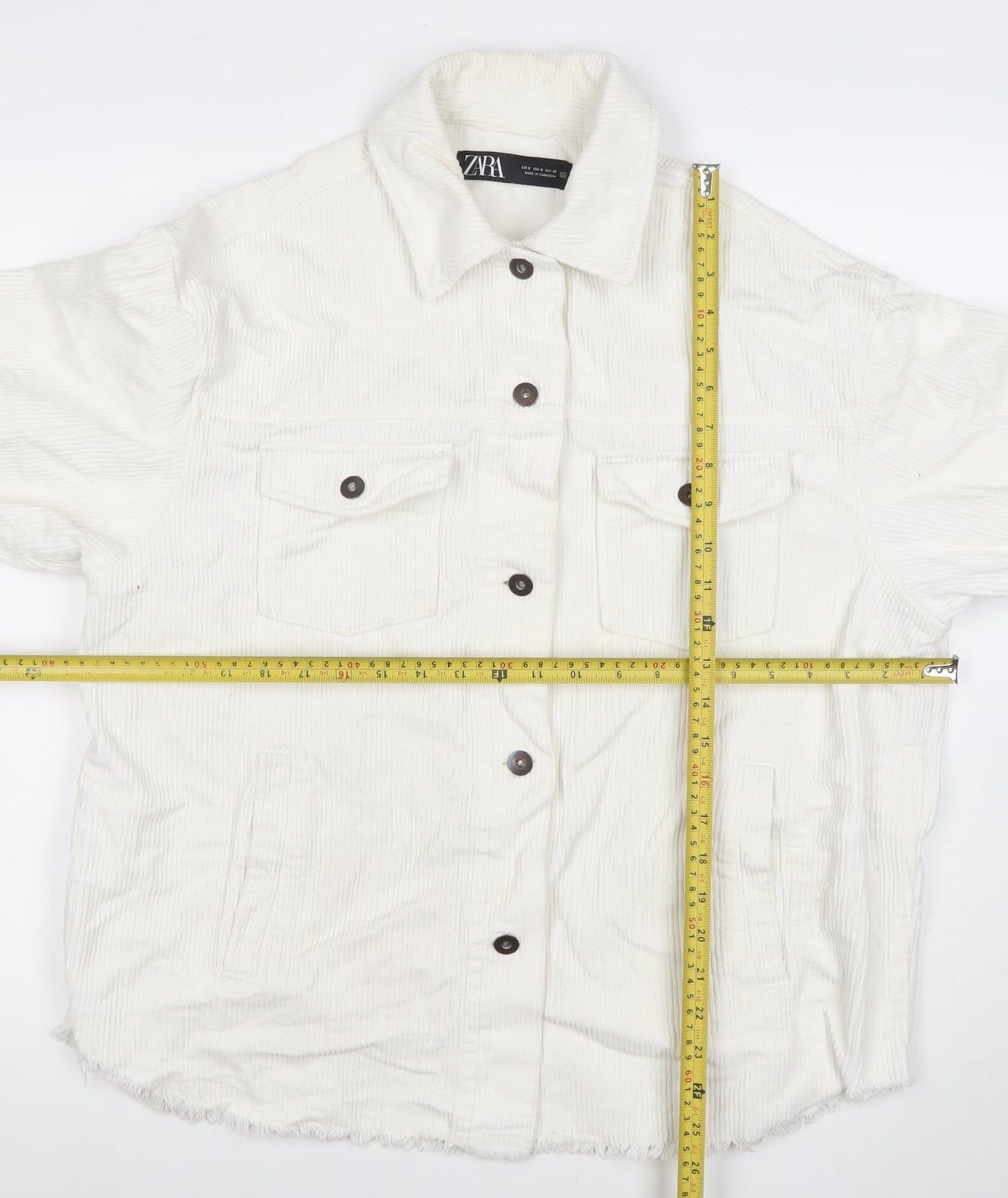 Zara Women Ivory Corduroy Button-Up Jacket Size S Relaxed Fit
