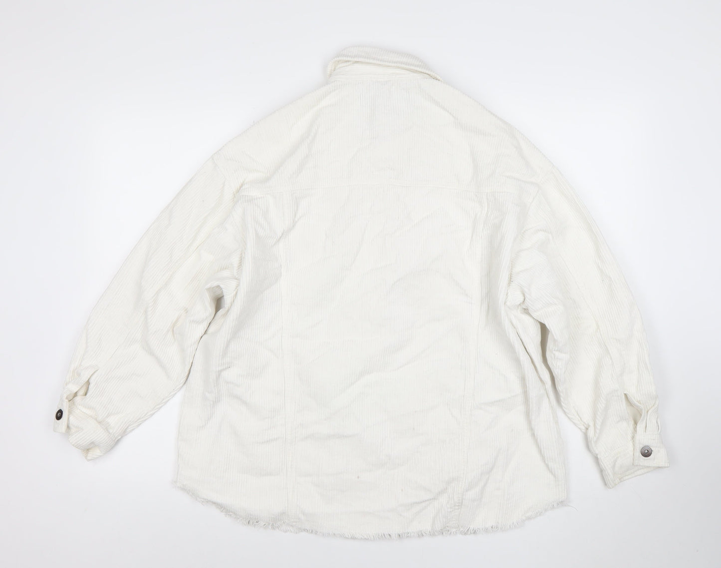 Zara Women Ivory Corduroy Button-Up Jacket Size S Relaxed Fit