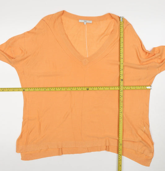 Next Women's Orange V-Neck Relaxed Knit Long Sleeve Blouse Size 20