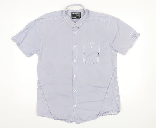 Jack & Jones Men's Blue Striped Short Sleeve Button-Up Shirt M