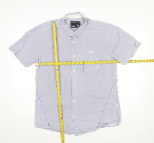Jack & Jones Men's Blue Striped Short Sleeve Button-Up Shirt M