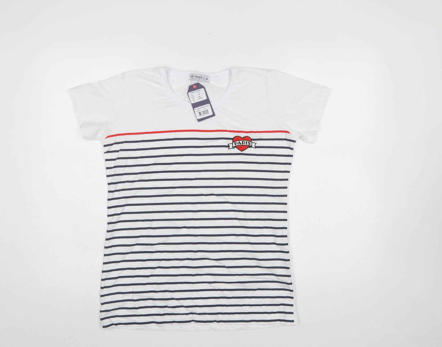 Air de Paris Women’s White Striped Embroidered T-Shirt Size 12