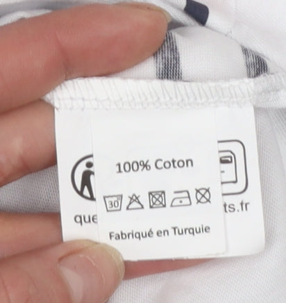 Air de Paris Women’s White Striped Embroidered T-Shirt Size 12