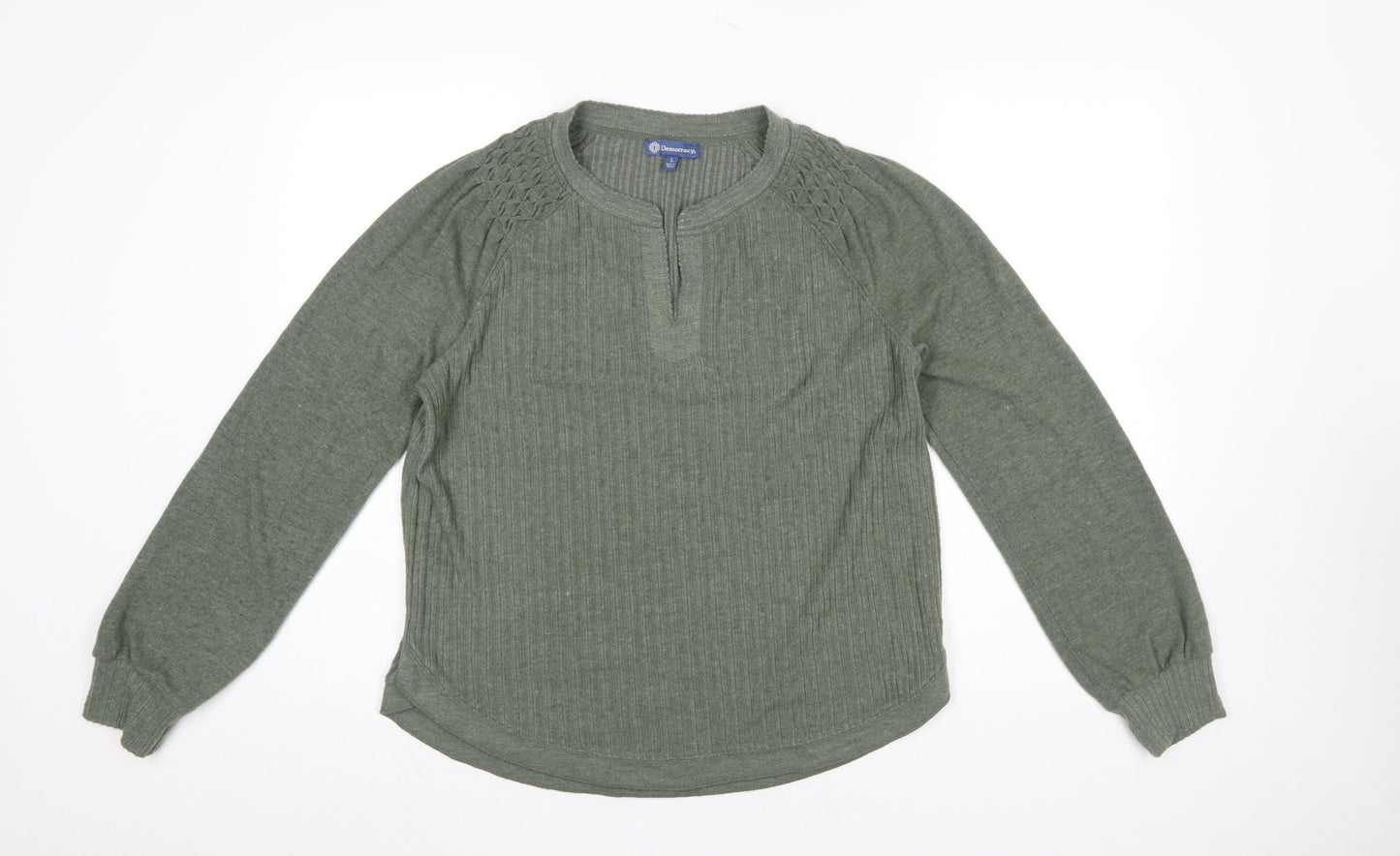 Democracy Women Green Long Sleeve Henley Jersey Blouse Size L